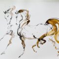 Chantilly, encre de chine et encre de couleur, nacre et cuivre en patine